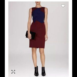 Karen Millen Navy and Wine Sleeveless Colorblock Midi Sheath Dress